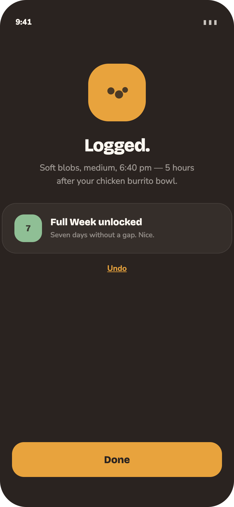 Saved — Four taps, done — and undo sits in the toast.